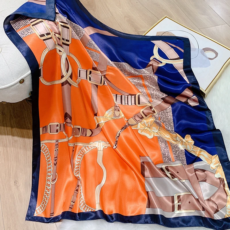 wedding High vendor 90cm satin Square scarf  dresses Stretch breathable Printed Elegant Scarves scarf Colored