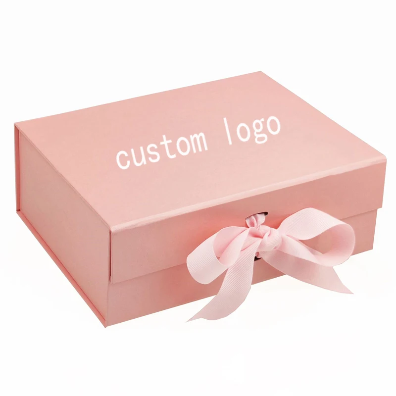Spot Wholesale Exquisite Rectangular Pink Clamshell Custom Folding Magnetic Box Gift Packaging Gift Boxes With Ribbon Closure