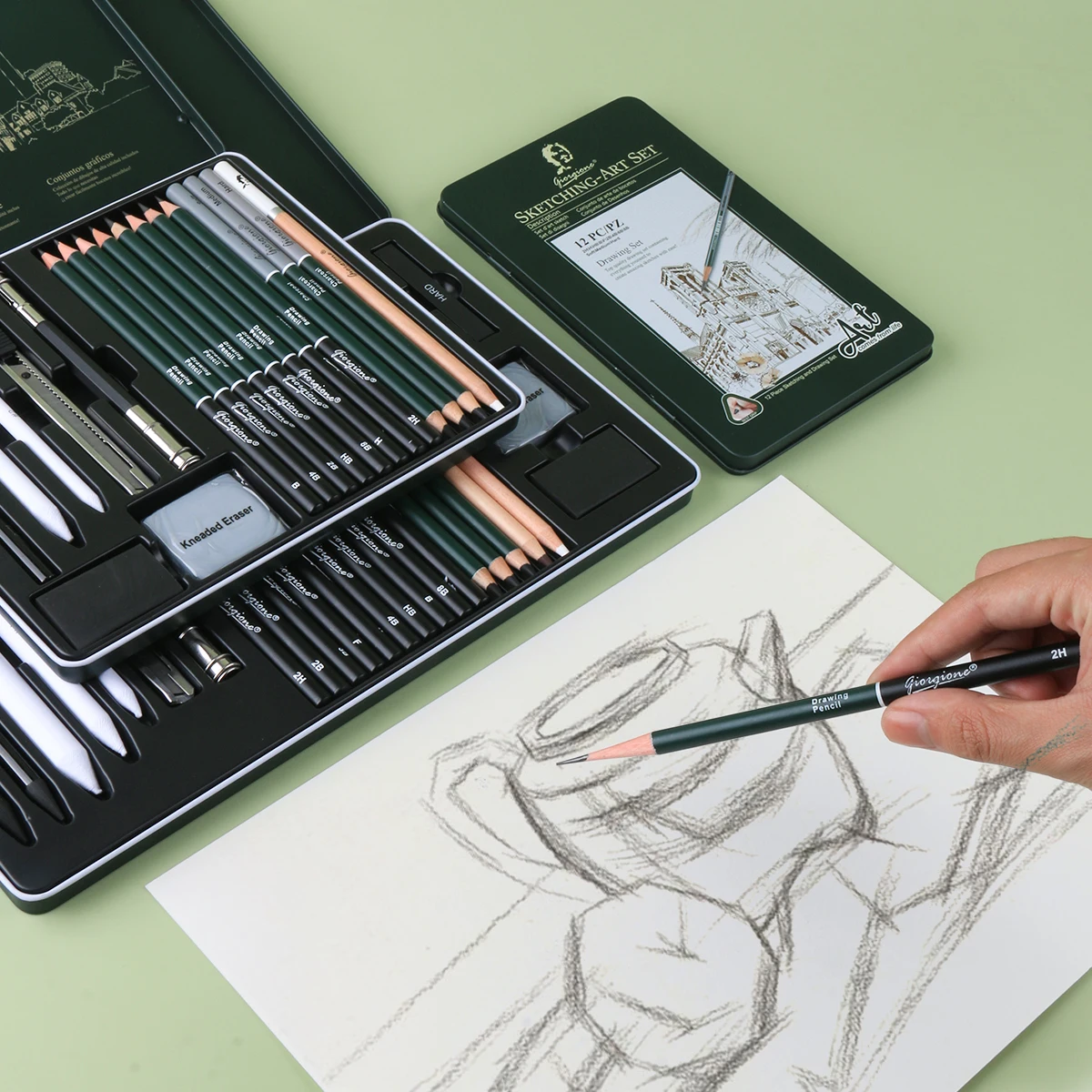Giorgione 19pcs G-191908 Sketching Pencils Charcoal Sketch Drawing Kit Pencil Full Art Set With Eraser Pencil Extender
