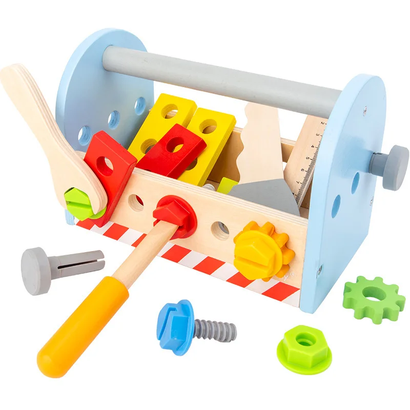Take-Along Tool Kit Fine Motor Tools for ToddlersWooden Tool Toy Toolbox Toddler Educational Construction Kids Toys