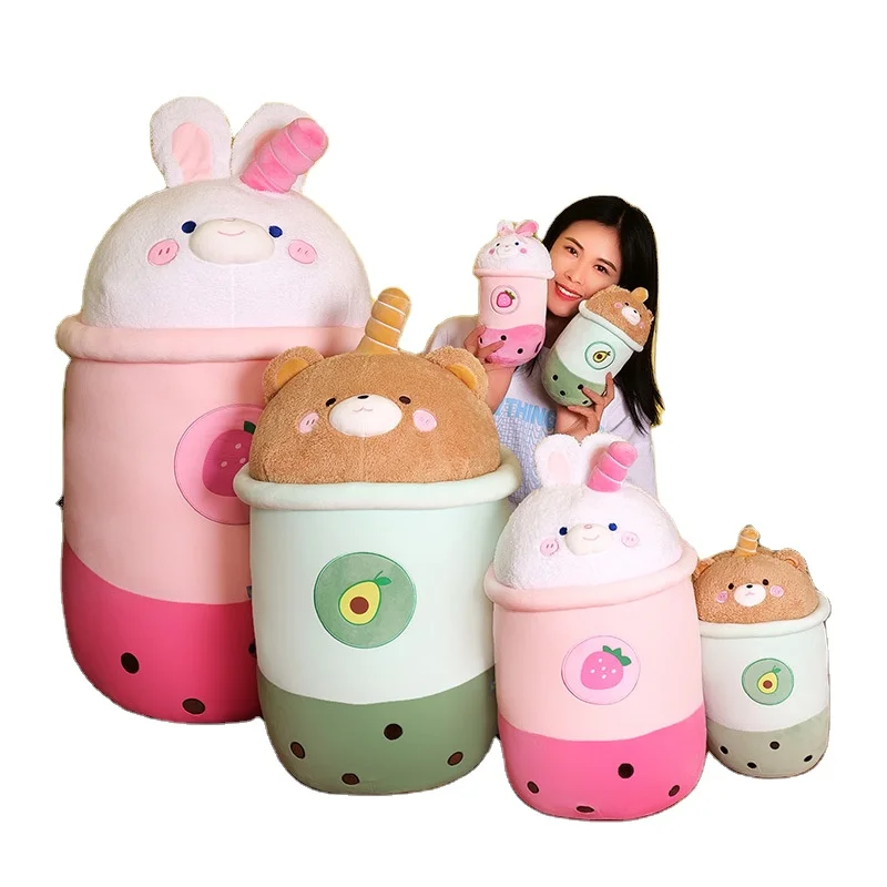 Bubble tea Plush Toy Bear Rabbit Milk Tea Plush stuffed Toy Animal boba fruit tea cup pillow Gift Plushie birthday gift