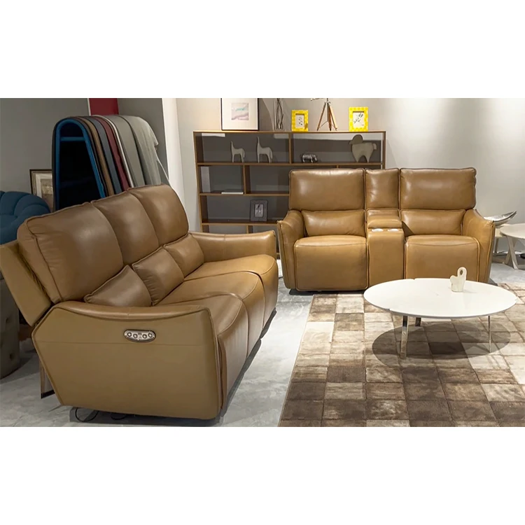 Electric Recliner Sofa Theatre Lounge Luxury Home Leather 7 Seater Metal Sofa Set GENUINE Leather Modern Living Room Sofa 1set