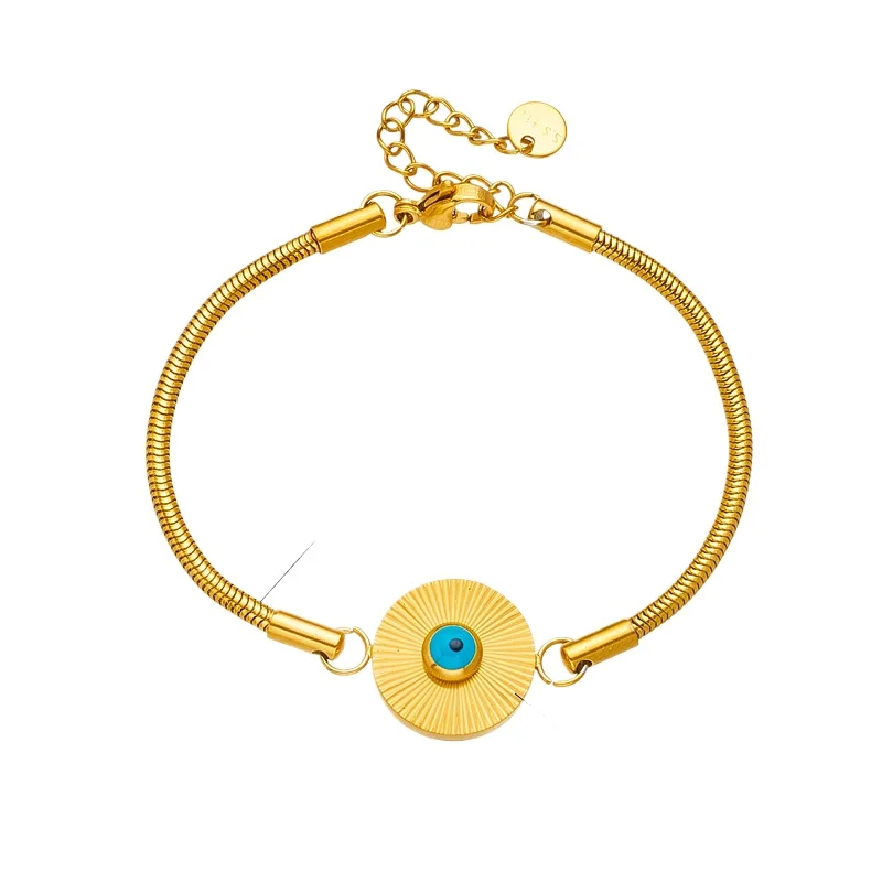 Gold Plated Evil Eye Charm jewelry with Adjustable Snake Chain - waterproof Stainless Steel bracelet for Women