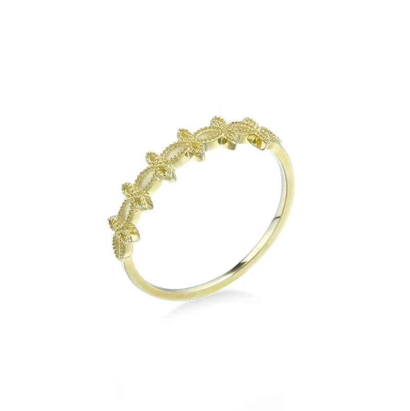 HYH 9K Gold Hollow Wave Ball Edge Stacking Ring Versatile Gold ring