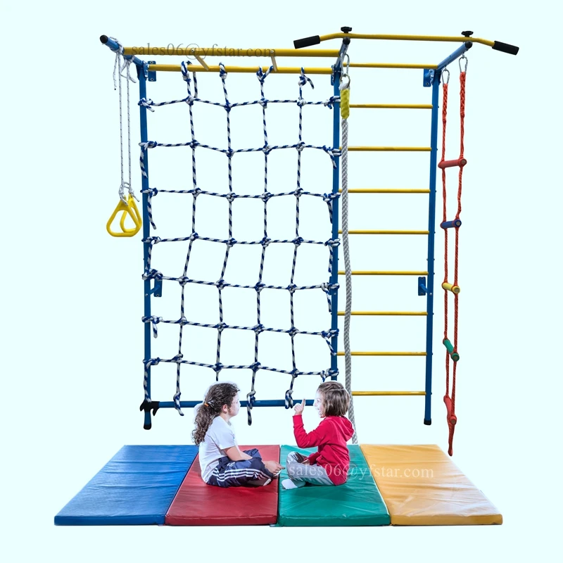 Factory Price Wall Mounted Kids Jungle Gym Indoor Playground Climbing Set with Swedish Ladder and Rope Wall
