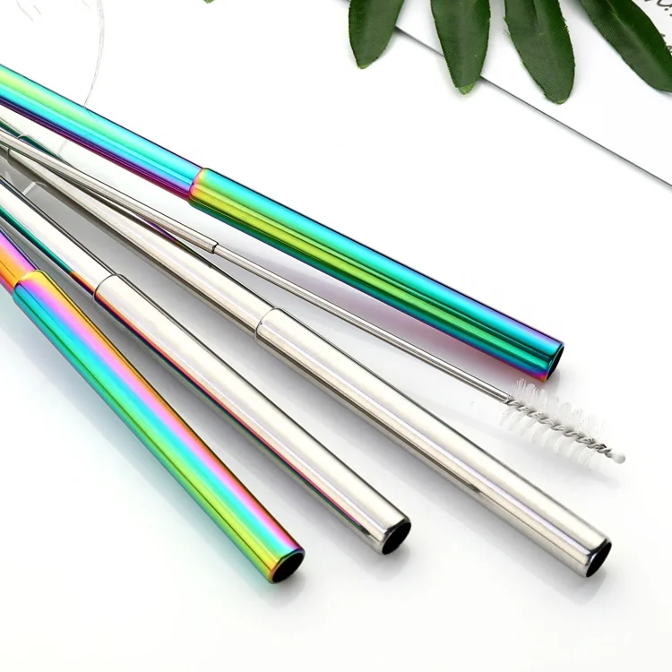 
Portable Retractable Stainless Steel Reusable Straws Collapsible Metal Telescopic Foldable Straws With bamboo Case 