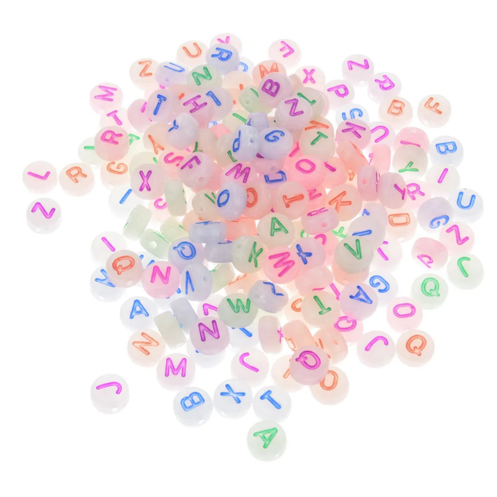 Hesiod 100Pcs/Pack 4*7Mm Hot Selling Acrylic Luminous Colorful Letter Alphabet Beads Glow Dark Accessories