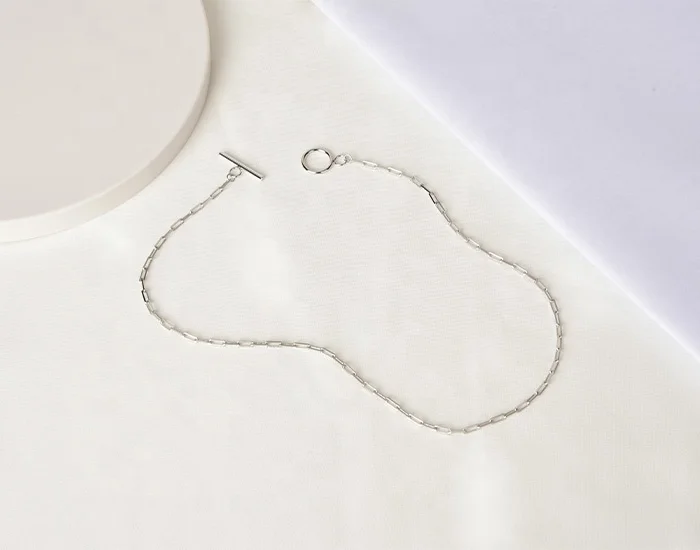 Fine Jewelry 925 Sterling Silver Chain Choker Necklace OT Toggle Clasp Buckle 18K Gold Plated Paperclip Necklace