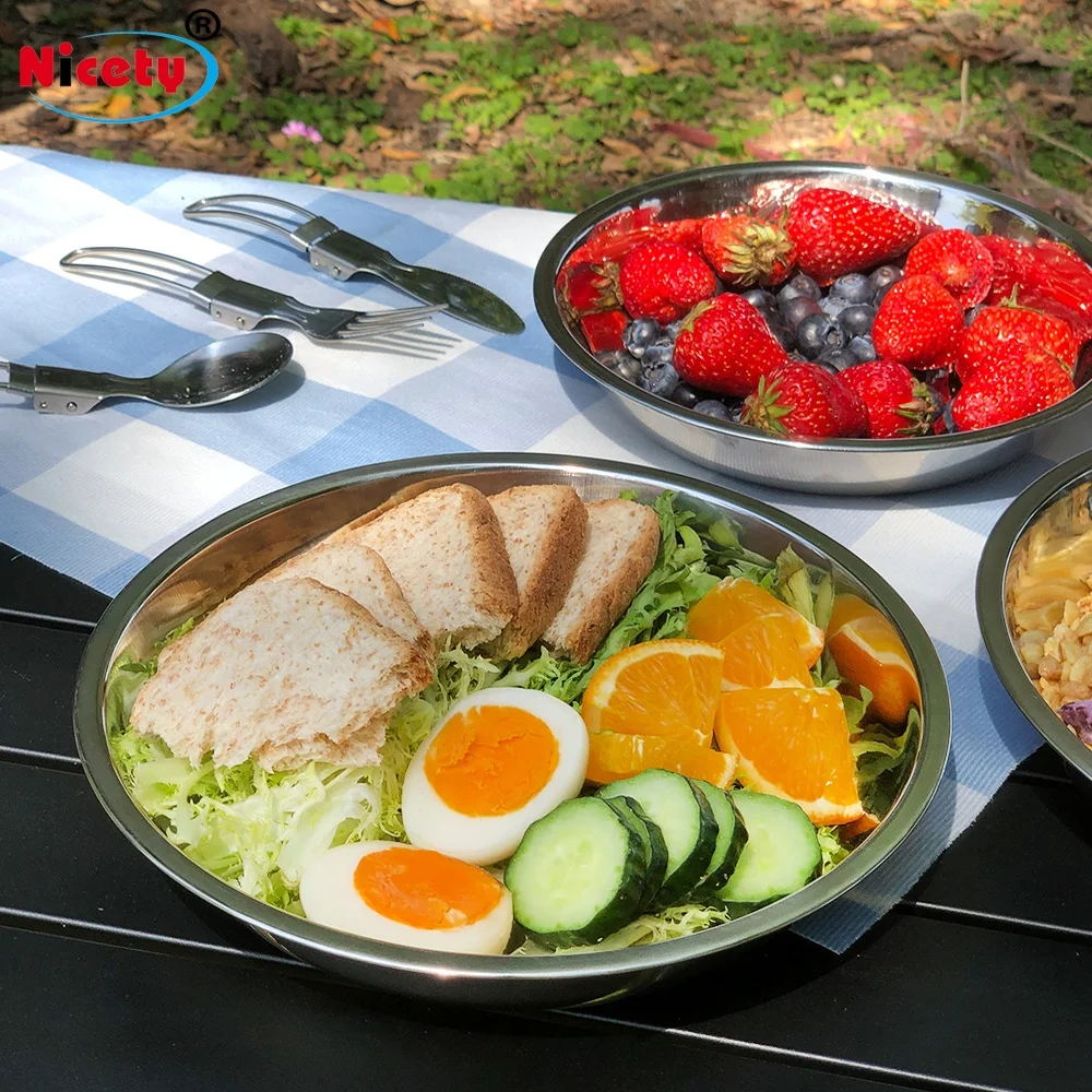 Cheap stainless steel pet bowl circular disc SUS 201 plate&dishes dinner plate for lunch