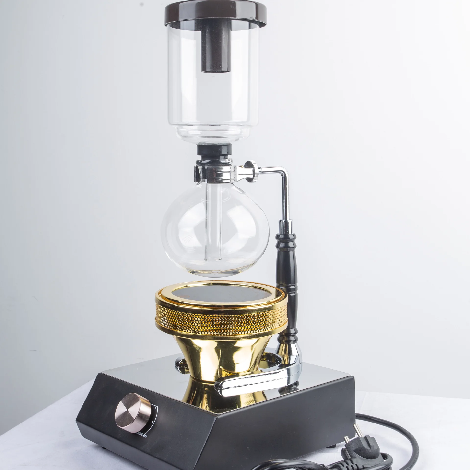 Home Office Borosilicate Glass Coffee Tea Maker 3-5 Cup Professional Siphonic Pot With Gold Handle