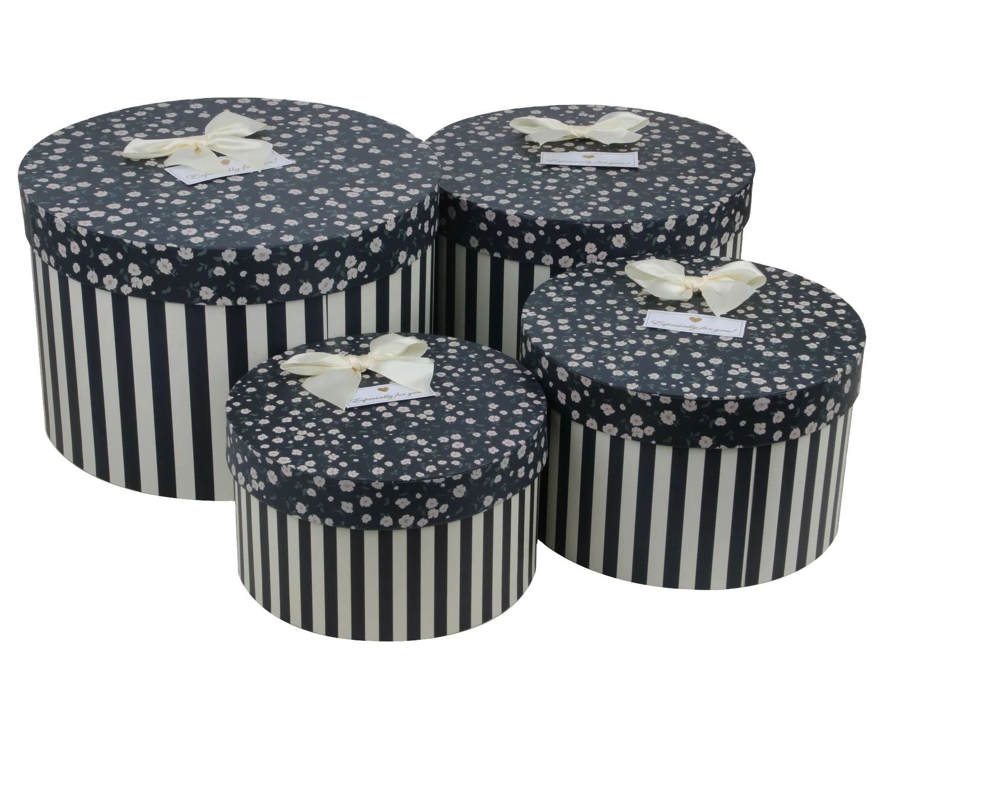 Wholesale Striped Round Cardboard Storage Packaging Bow Decorative Flower Gift Box with Lid and Base