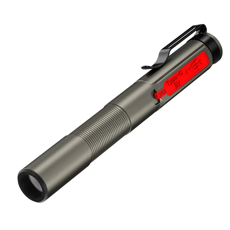 New high quality Mini Portable Pocket Flashlight Type C Charging Mini Led pen light With Clip