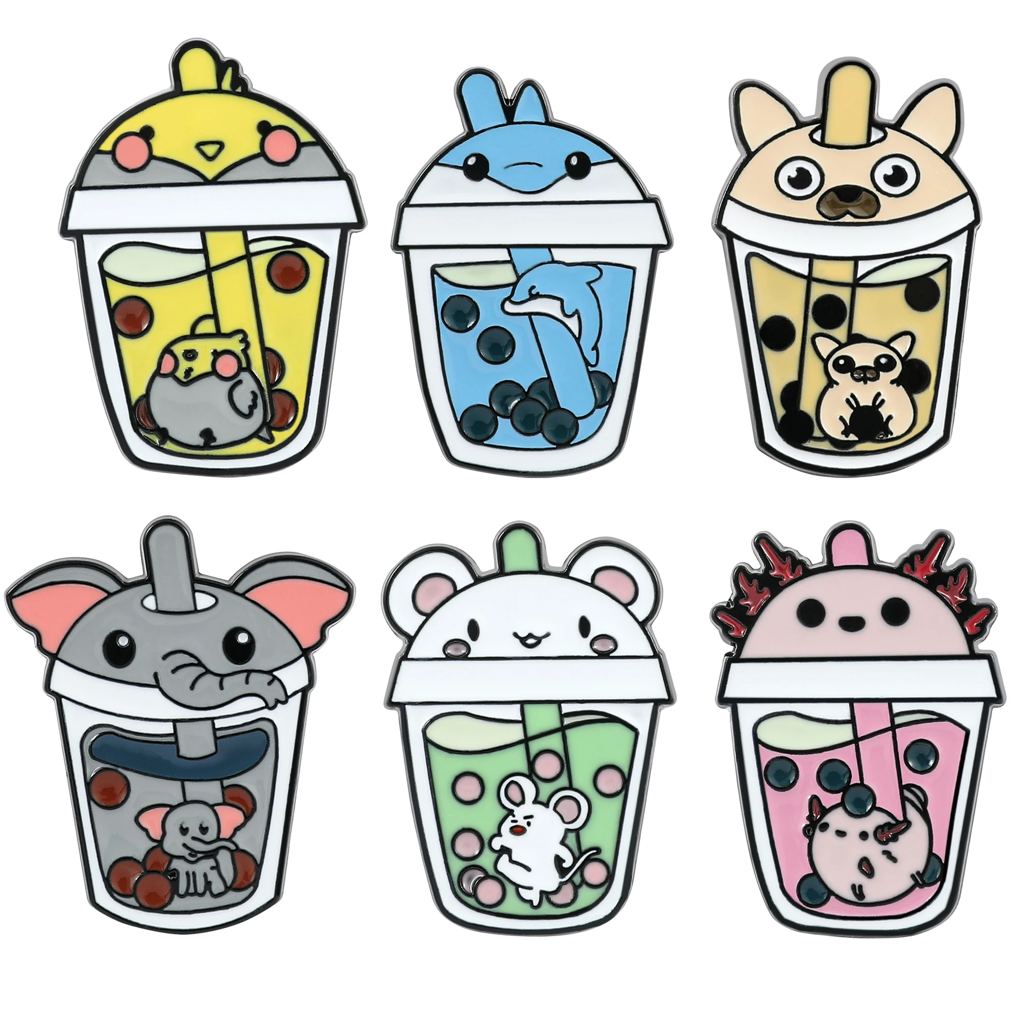 Cute Anime Pins Clothes Cat Panda Bear Bunny Koala Duck Bubble Milk Tea Enamel Pines Badges on Backpack Brooches Women Jewelry