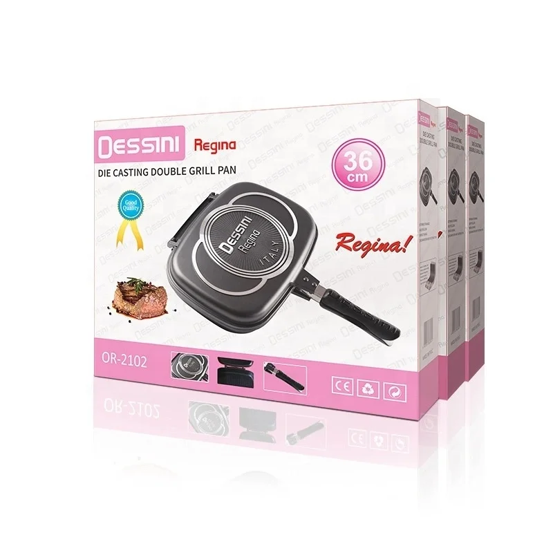 
forged 2 in 1 stove bbq big non-stick pans italy side face frying double-sided die cast aluminium dasini desini double grill pan 