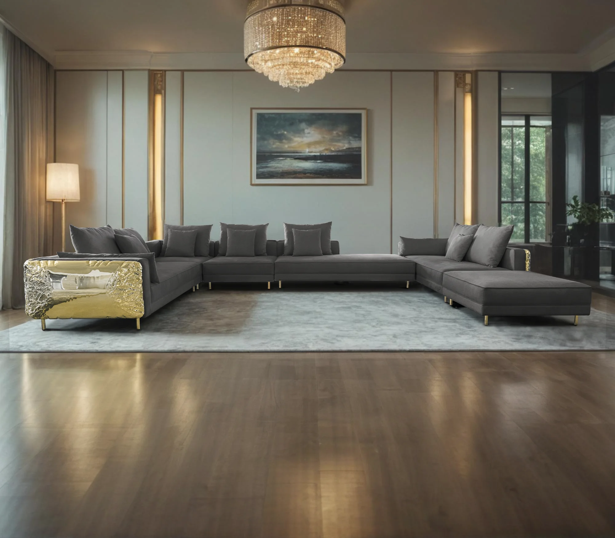 Home Sofa Furniture Luxury Fabric Living Room Couch Sets  L Shape pure copper  Corner Sofa