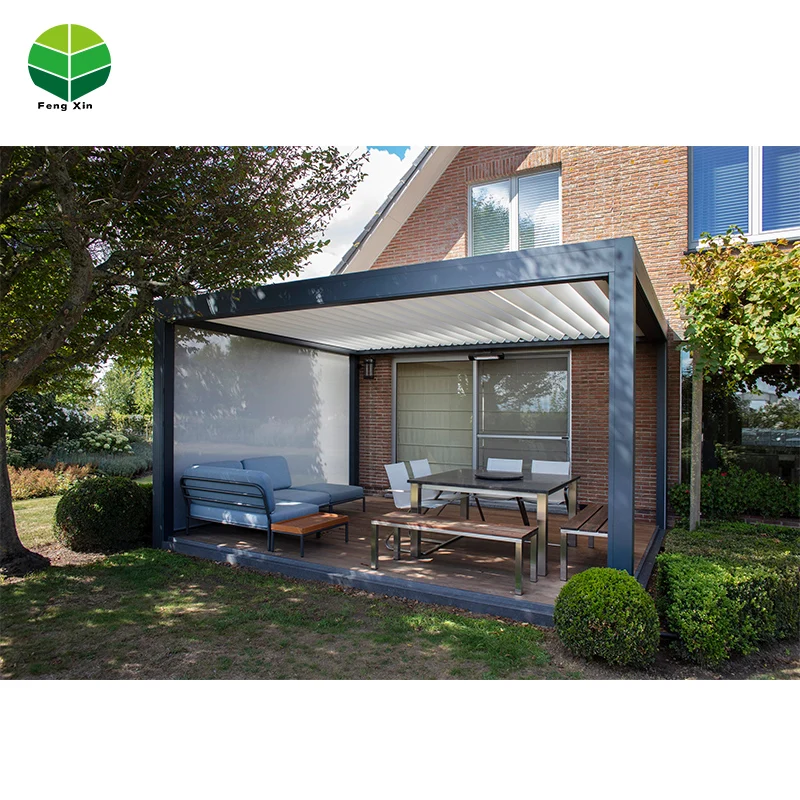 Motorized Opening Louvre Roof System Canopy Aluminum Sun Shade Roof Waterproof Pergola Driveway Gate Car Tent Garage Green House