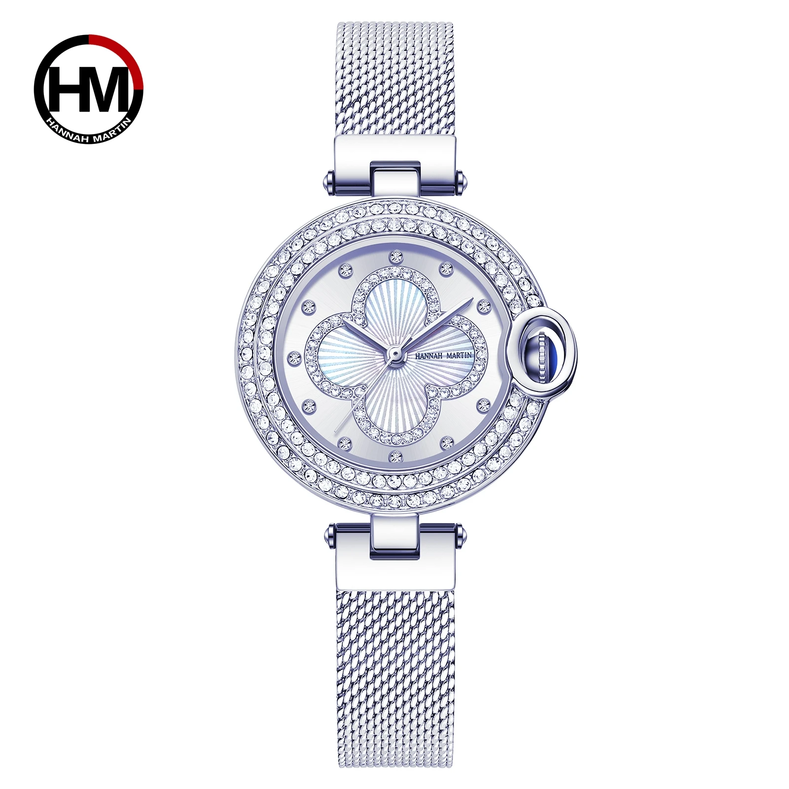 HANNAH MARTIN WATCH FACTORY Custom Logo Japan Quartz Movement Fashion Luxury Genuine Leather Strap Diamond Wrist Watch For Women