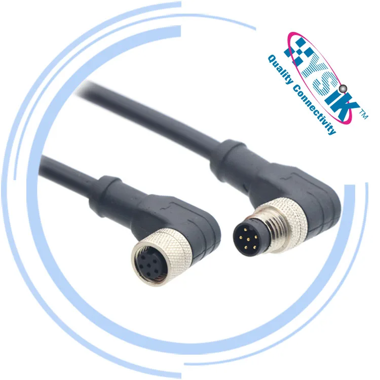 M8 double ended plug in connector 4pin elbow PVC PUR jacket 1m 2m Custom length  female and male cable connector