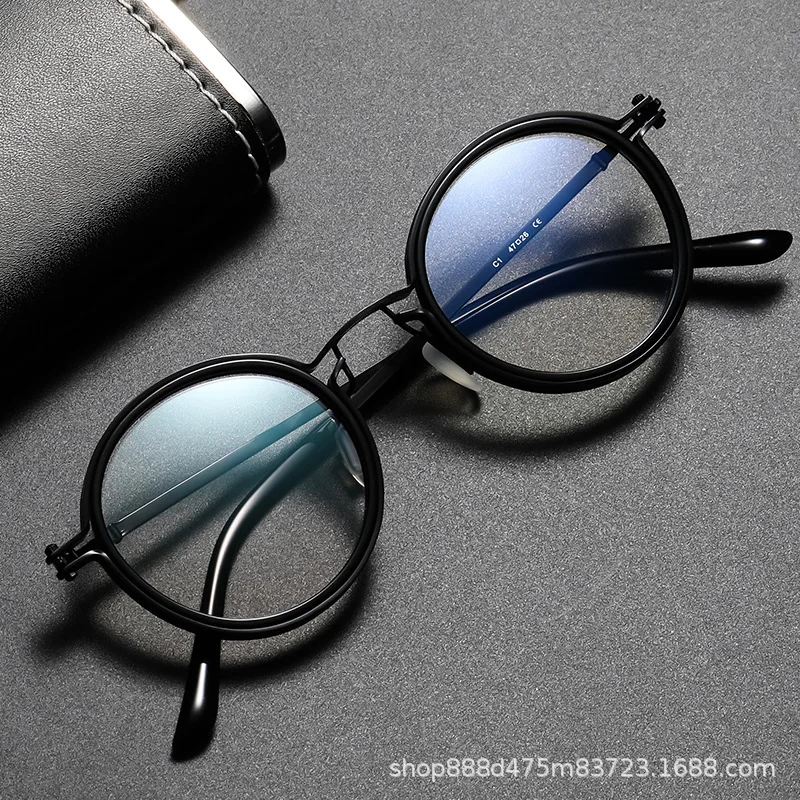 Retro Fashion Glasses Frame Male Round Frame Metal Anti Blue Light Flat Lens Wholesale Price Good Quality