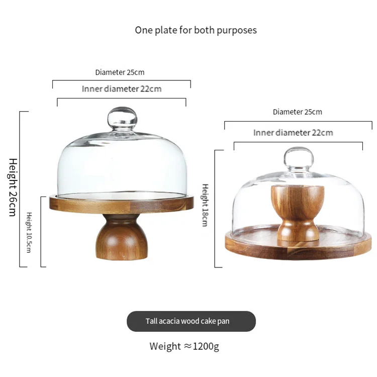 Harmony Bohemian Wooden Cake Pan with Cover Bread Fruit Serving Plate for Restaurant Cafe Bake Shop Display Cake Dome Stand Tray