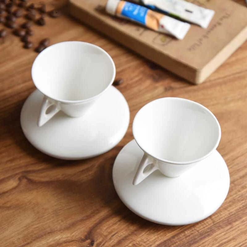 Light Espresso Cup Set Ceramic Porcelain Tea Cups Set and Saucer Luxury Bone China in White Minimalist Customized Logo Mugs