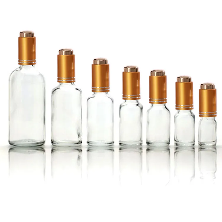 30ml 10ml 100ml green perfume essential oil frosted serum golden push button dropper bottle top gradation with pusher down cap