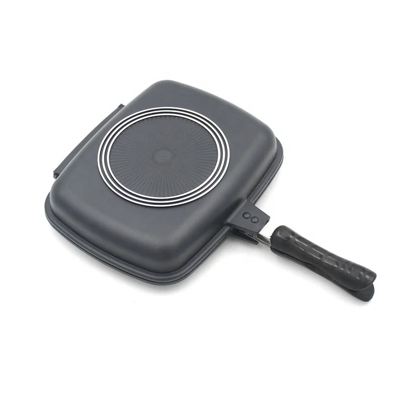 Алюминиевая сковорода с керамическим покрытием и двойным грилем для жарки, антипригарная сковорода с двойной жаровкой, 28 см