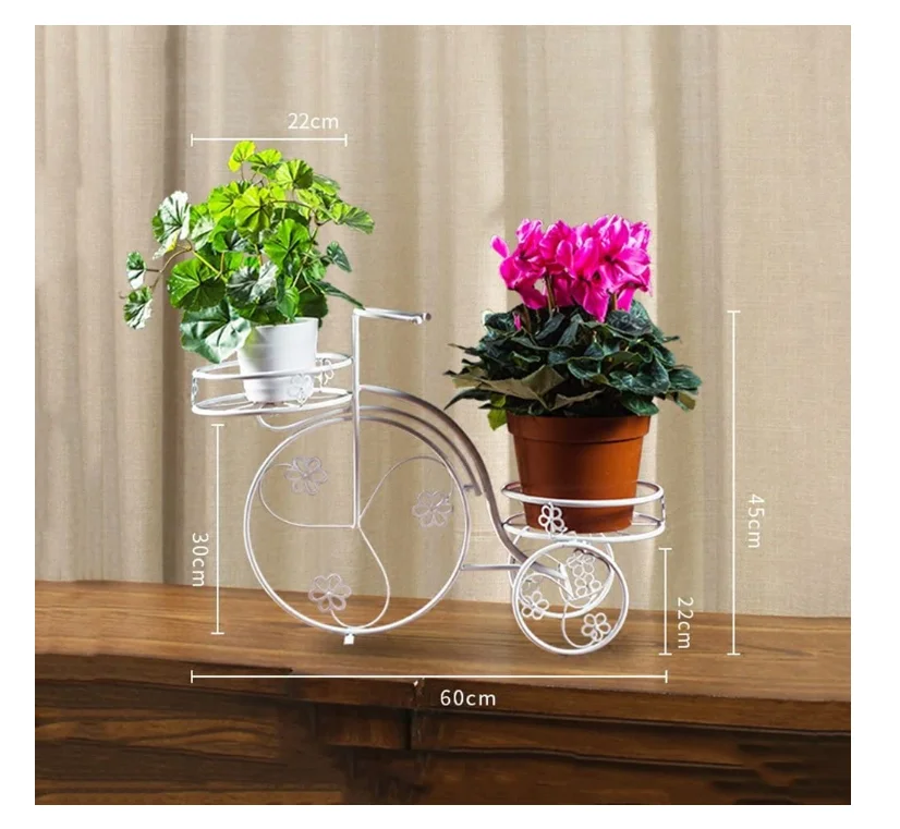 Iron plant shelves / display shelves, bicycle modeling patio / loft / outdoor white floor flower pot planters