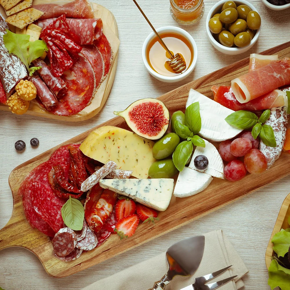 Wood Cheese Board with Handle Long Charcuterie Plate Serving Board Large Wooden Cheese Board