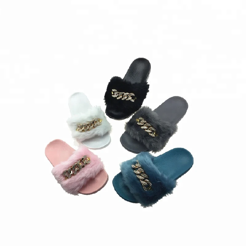 Fashion Slippers Women Soft Slides Footwear Faux Furry Fur
