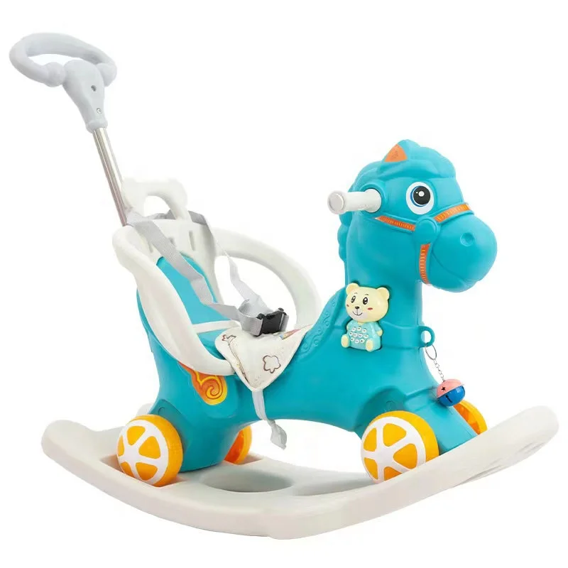 new modal multi-functional early education animal toy plastic musical rocking horse slide car 2 in 1 with push handle for kids