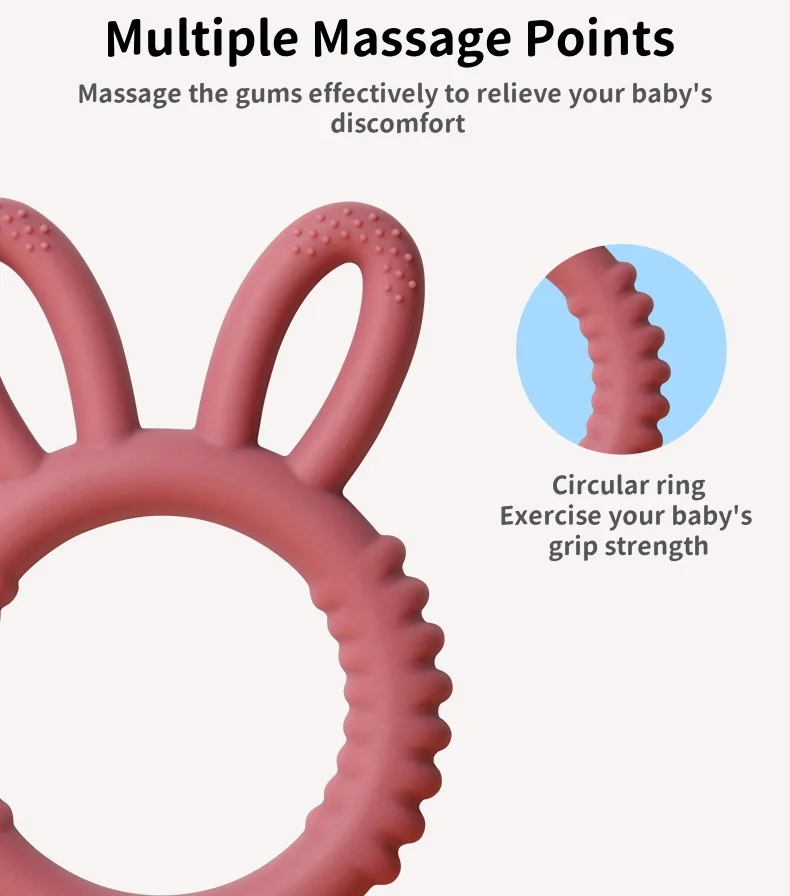 Manufacturers Learning Silicone Teether baby Teether New Rabbit Tooth glue Silicone Bite Toy Silicone Teether Toy For Children
