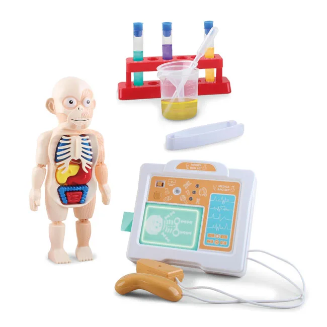 Kids human organ toy science human body play set simulative educational doctor toys with light and music
