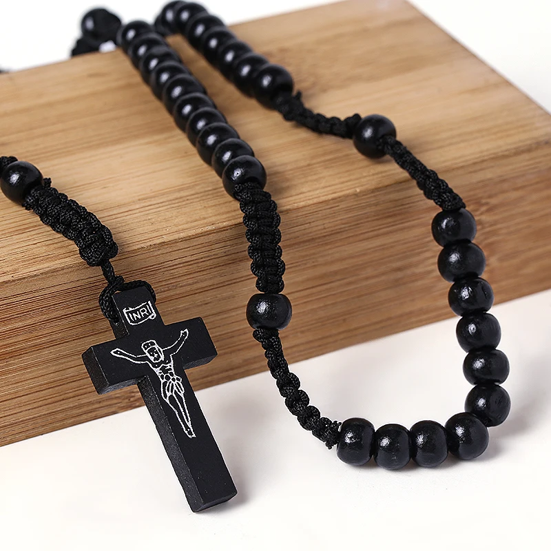 Wholesale Cross Catholic Rosary Wood amber rosary tasbeeh Muslim Islamic rosary beads jesus necklace Fashion jewelry