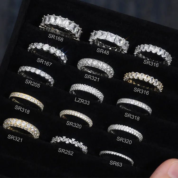 SR-3 RINNTIN 14K Gold Eternity Bands 925 Sterling Silver CZ Simulated Diamond Stackable Ring Wedding Band for Women