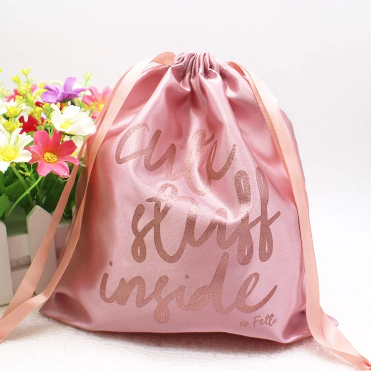 Custom satin lingerie bag satin wigs storage packaging pouch dust bag for handbag