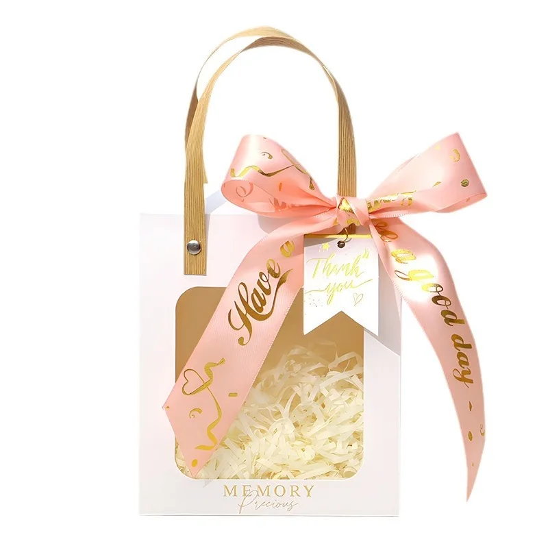Box printing white cardboard favor ribbon transparent window square gift boxes for children birthday girl