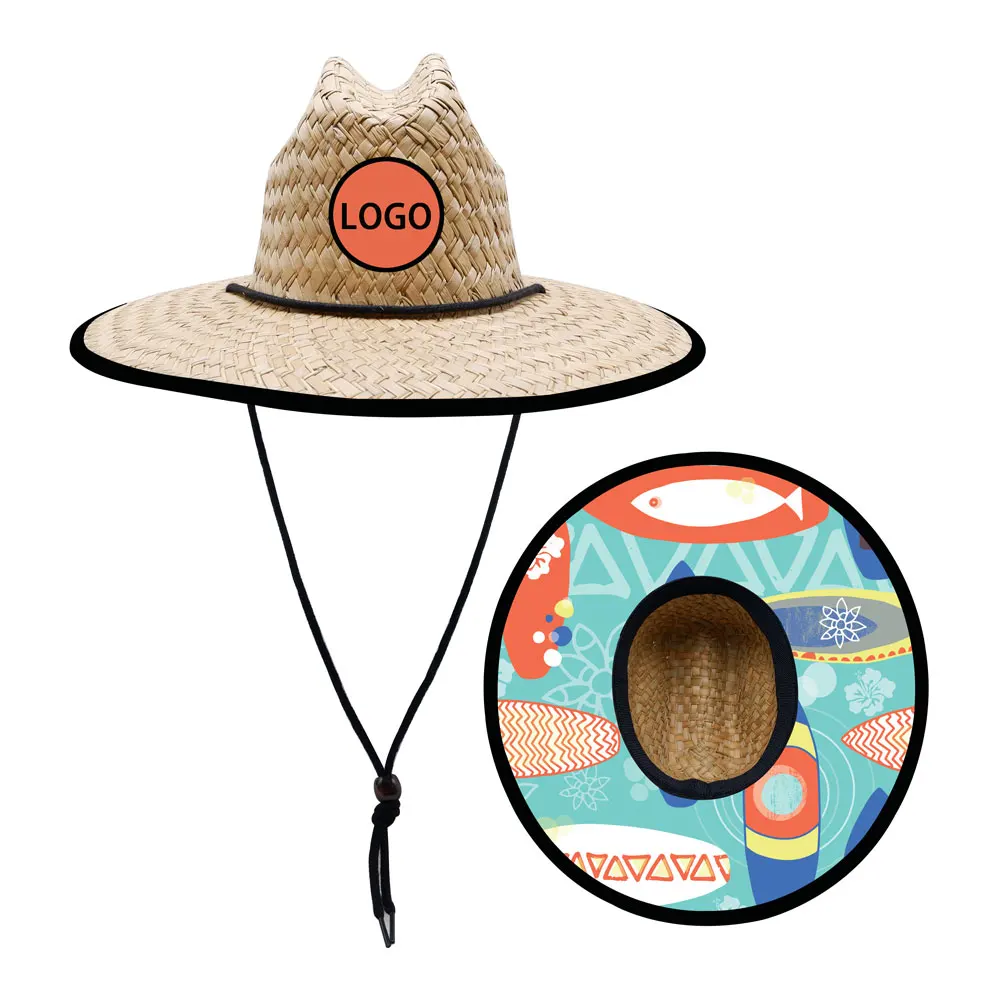 Mens outsider watermen surfboard printed bottom lifeguard straw hat sombrero surf