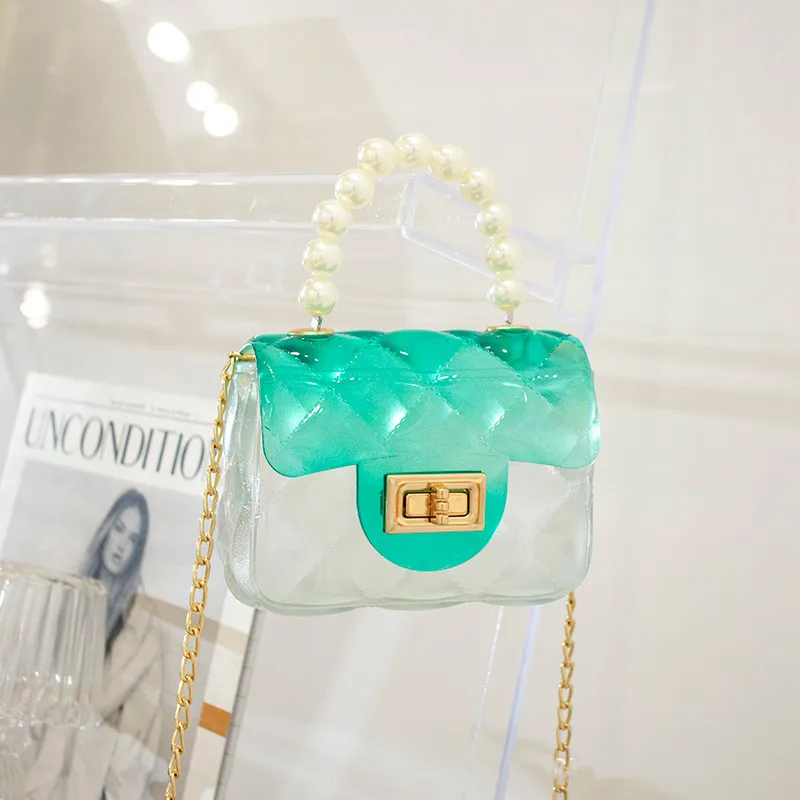 New Arrival Children Pearl Cross body Bag Small Mini Clear Jelly Bag Kids Mini Little Girls Purses Chain Bag
