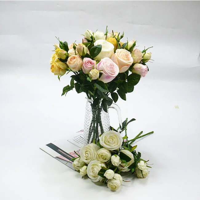 Lusiaflower искусственные маленькие розы, пружинный искусственный цветок, 3 бутона розы для домашнего декора, один стебель, реальный на ощупь