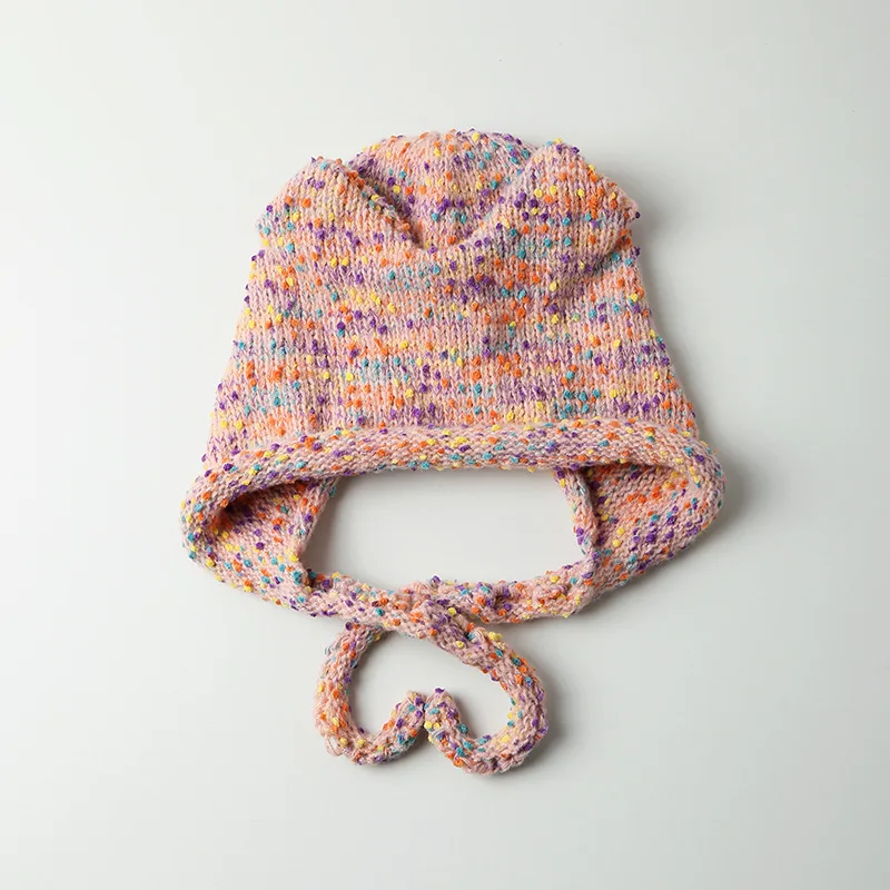 Autumn And Winter Ear Protection Full Head Cover Windproof Knitted Hats Cute Rainbow Cat Ear Beanies Hat Pullover Hats Women
