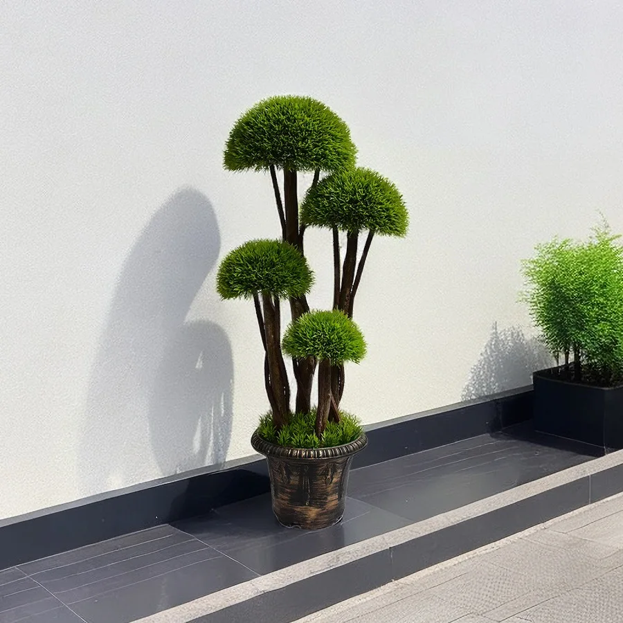 Home Room Decor Faked Green Potted Plant with Plastic Pot No Fade Artificial Topiary Trees