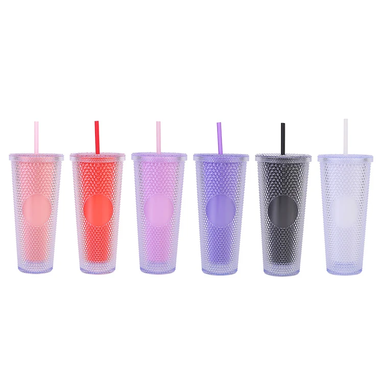 Ailingalaxy 710Ml Double Layer Durian Plastic Cup Bpa Free Custom Reusable Drink Plastic Cold Cup Tumbler With Lid And Straw