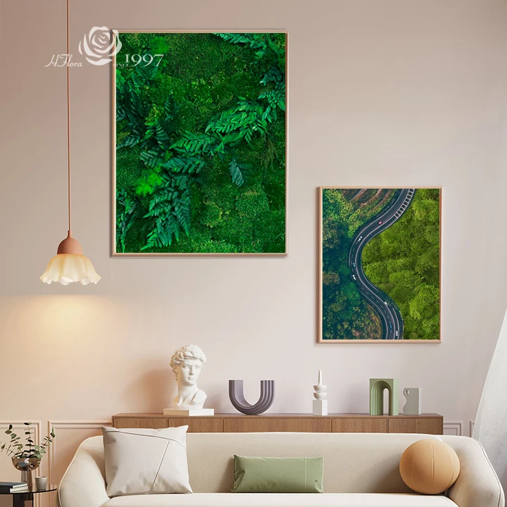 Hfloral Moss Wall Panel Decor Real Preserved Moss Natural Green Wall Art Moss Frame Black or White