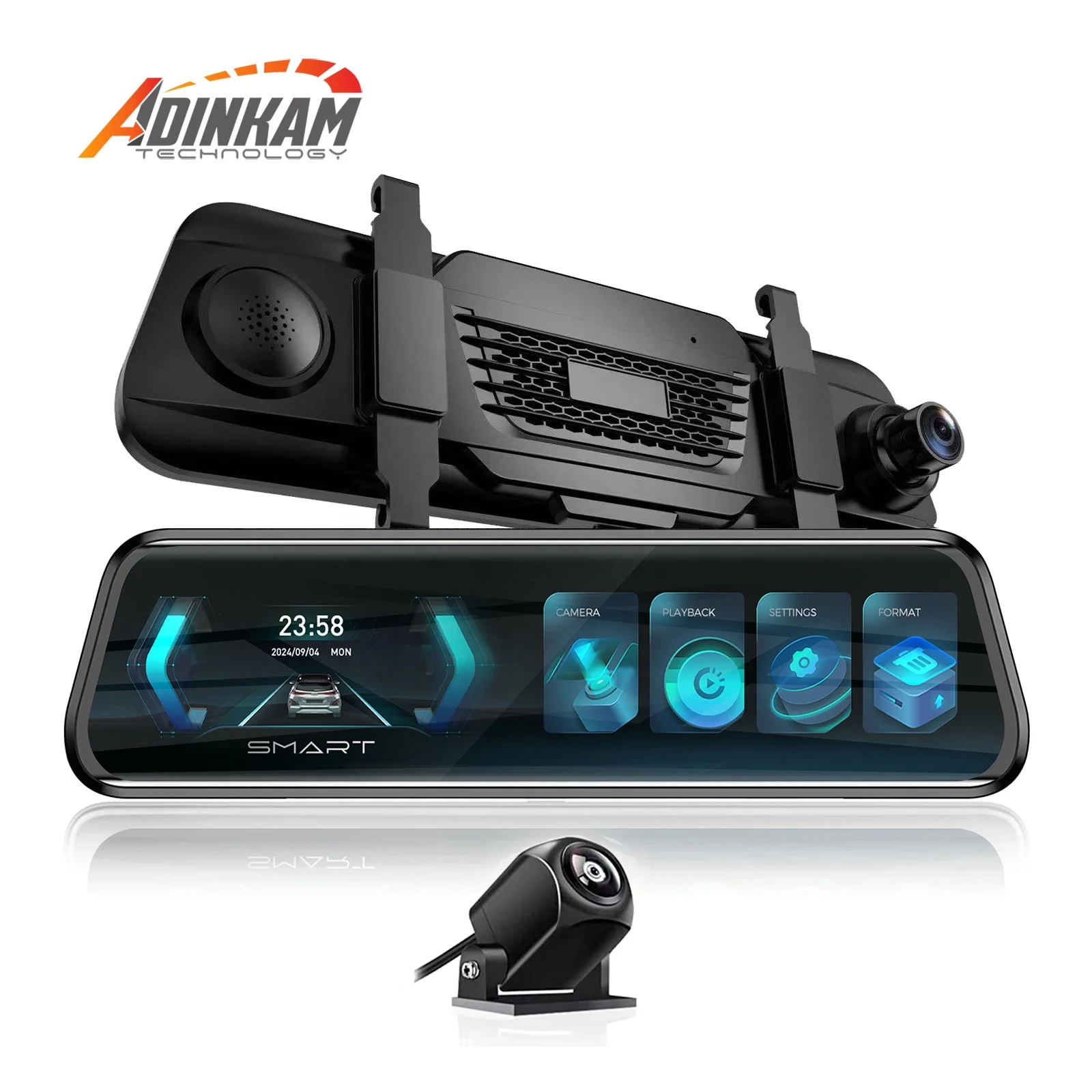 ADINKAM Car Black Box 9.66 Inch IPS dashboard 4K and 1080p Dual Lens Car DVR Night Vision Rearview Mirror Dashboard Car Camera