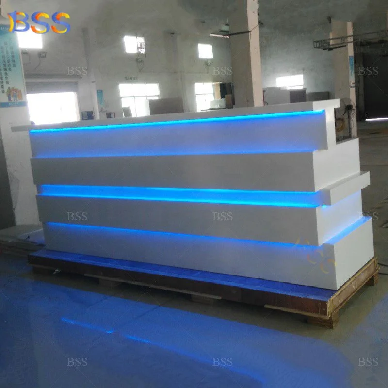 Basement Bar Design Contemporary Custom Made Wholesale High Quality Beautiful Corian Led Light White Basement Bar