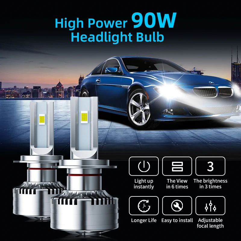 Super Bright Conversion Kits Replacement Lighting 90W 22000 Lumen H11 H7 Car LED Headlights Bulbs