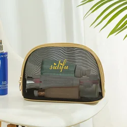 2022 Fashion Customize Mesh Women Makeup Bag Portable Transparent Travel Toiletry Bag With Gold Zipper