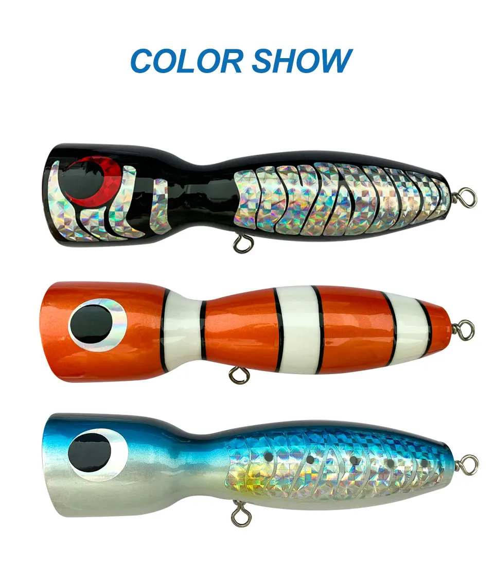 New Oem Wooden Popper Lure Handmade Trolling Fishing Baits Wood Lure 120g 19cm Artificial Bait Top Water Lure Wood