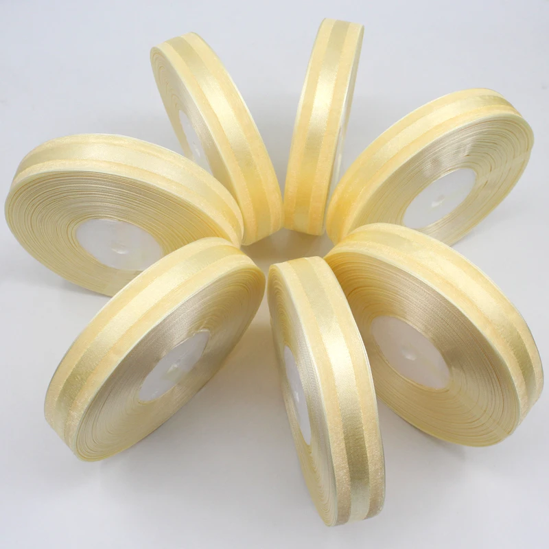 25mm Beige Medium Satin Edge Yarn Ribbon Gift Clothing Packaging Ribbon Manufacturers Wholesale